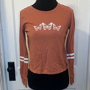 Girls 10/12 medium Butterfly Print Long Sleeve Top - Orange
